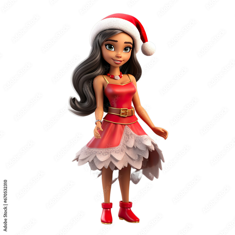 3d Christmas character latin woman in christmas clothing isolated on white transparent background 3d Christmas character latin woman in christmas clothing isolated on white transparent background