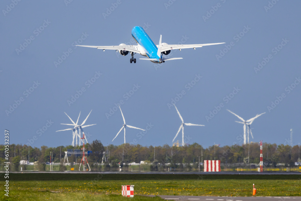 Fototapeta premium Passenger plane taking off from the runway, Schiphol, Amsterdam, The Netherlands