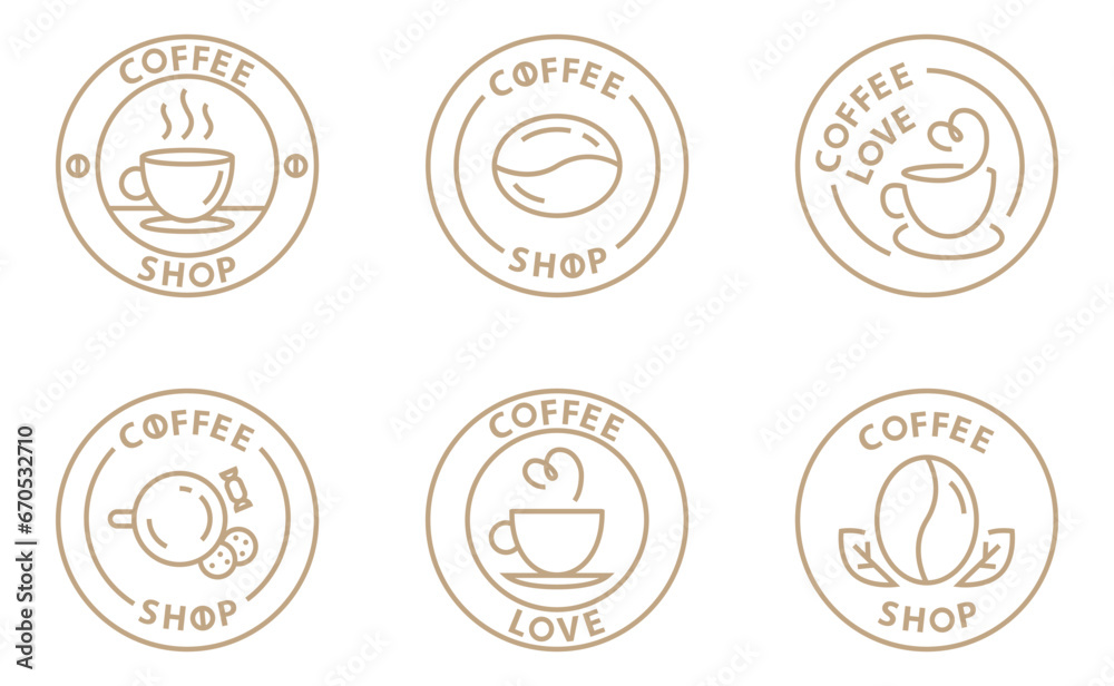 Vector coffee logo set template for cafe in modern line design. Vector coffee logo set template for cafe in modern line design.