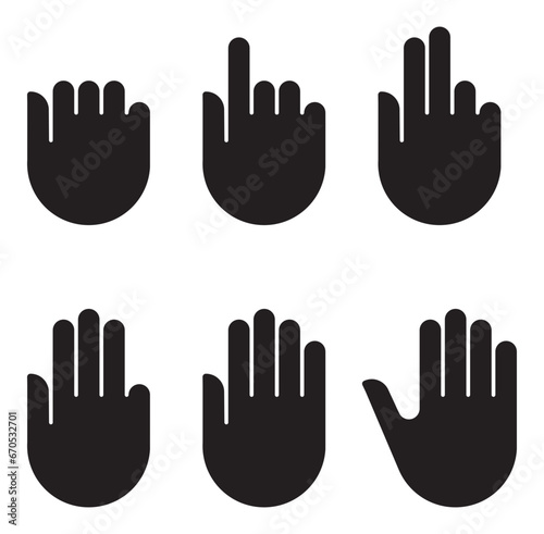 Counting hand signs black silhouette set icons