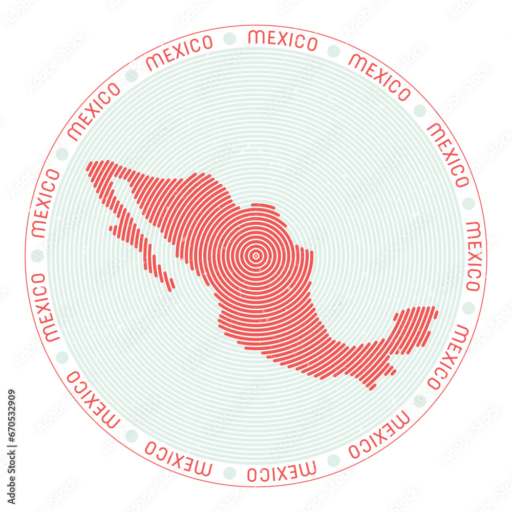 Mexico shape radial arcs. Country round icon. Mexico logo design poster. Attractive vector illustration. Mexico shape radial arcs. Country round icon. Mexico logo design poster. Attractive vector illustration.