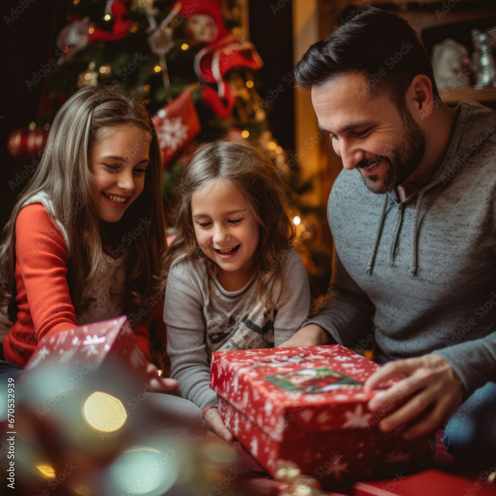 Fototapeta premium Gifts of Family: Unwrapping Love and Laughter