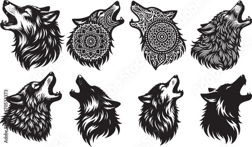 Wolf's Head Howling Silhouette Vector