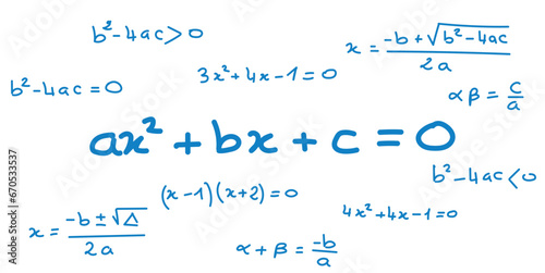 Quadratic equation formula. Scientific seamless pattern. Math formula equation doodle handwriting concept. Mathematics resources for teachers and students. photo