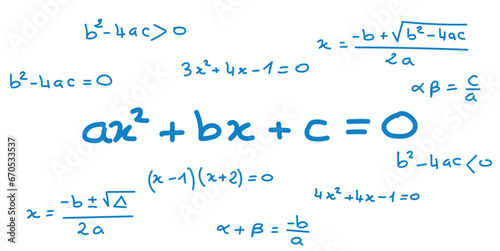 Quadratic equation formula. Scientific seamless pattern. Math formula equation doodle handwriting concept. Mathematics resources for teachers and students.