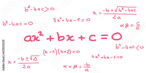 Quadratic equation formula. Scientific seamless pattern. Math formula equation doodle handwriting concept. Mathematics resources for teachers and students.