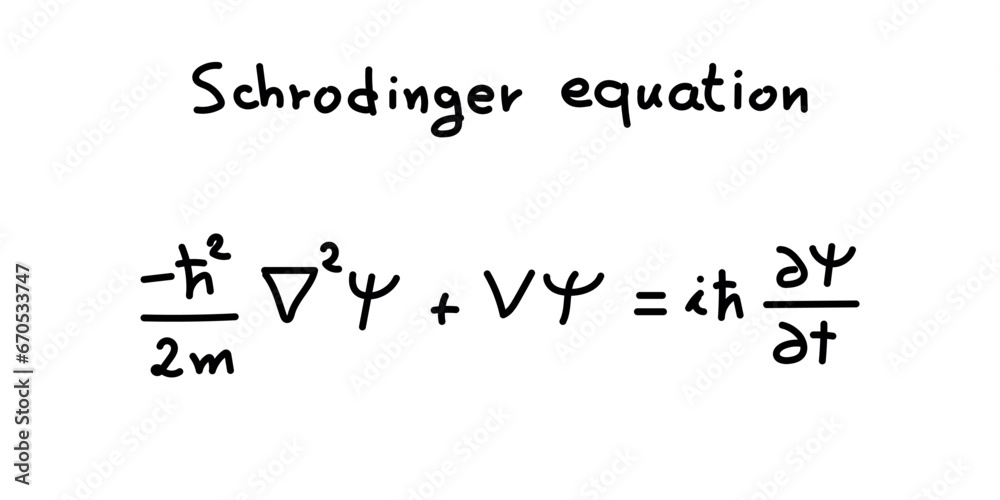Schrödinger equation. Linear partial differential equation. Scientific resources for teachers and students. Physics doodle handwriting concept. Schrödinger equation. Linear partial differential equation. Scientific resources for teachers and students. Physics doodle handwriting concept.