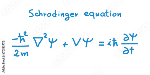 Schrödinger equation. Linear partial differential equation. Scientific resources for teachers and students. Physics doodle handwriting concept.