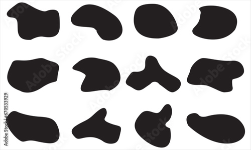 12 Modern blob shape abstract elements graphic flat style design fluid vector illustration set. 