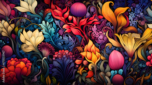 Abstract Colorful and Intricate Floral Pattern  Sharp and Vivid Colors. HQ 4K Detailed