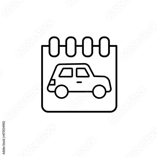 Appointment date for car service icon, pre-registration for auto repair icon in outline style on white background
