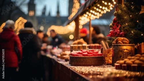 Christmas market outdoor stands, Winter season holiday celebration  © Rawf8
