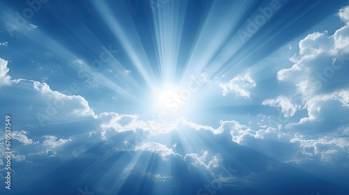 Sunbeam through the haze on blue sky