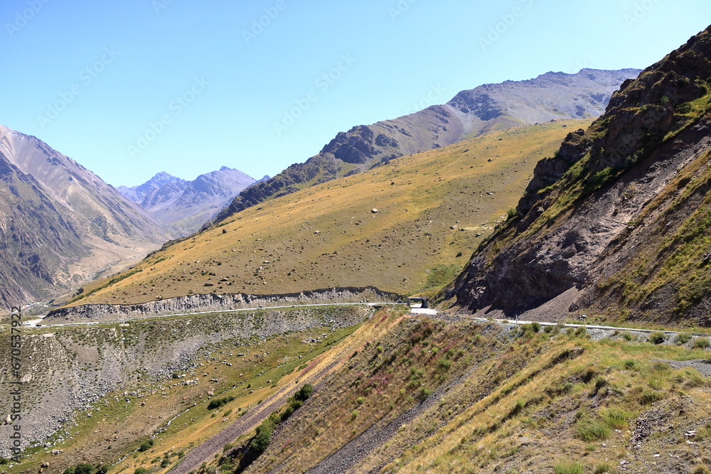 View of the Too-Ashuu pass near Bishkek, Kyrgyzstan, Central Asia