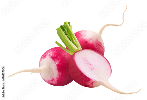 Radish isolated. Fresh radish and half a radish on a transparent background. photo