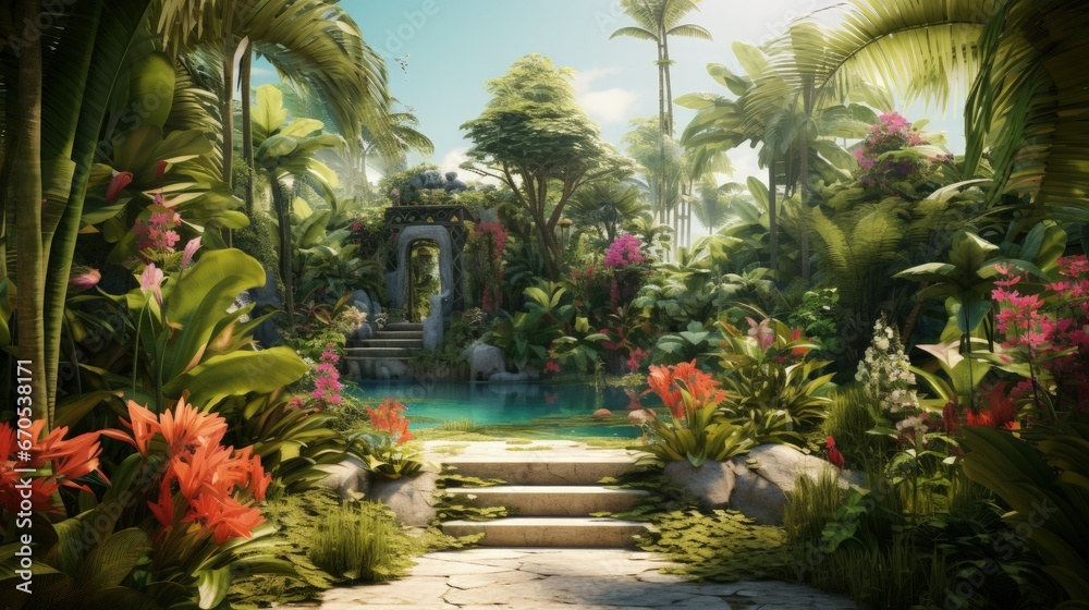 Tropical Garden backyard during the day