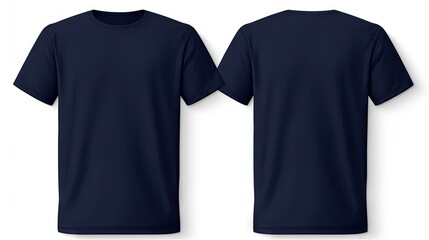 navy blue T-shirt template with nothing neat, mockup for design and print. T-shirtT-shirt front and back view isolated on white background