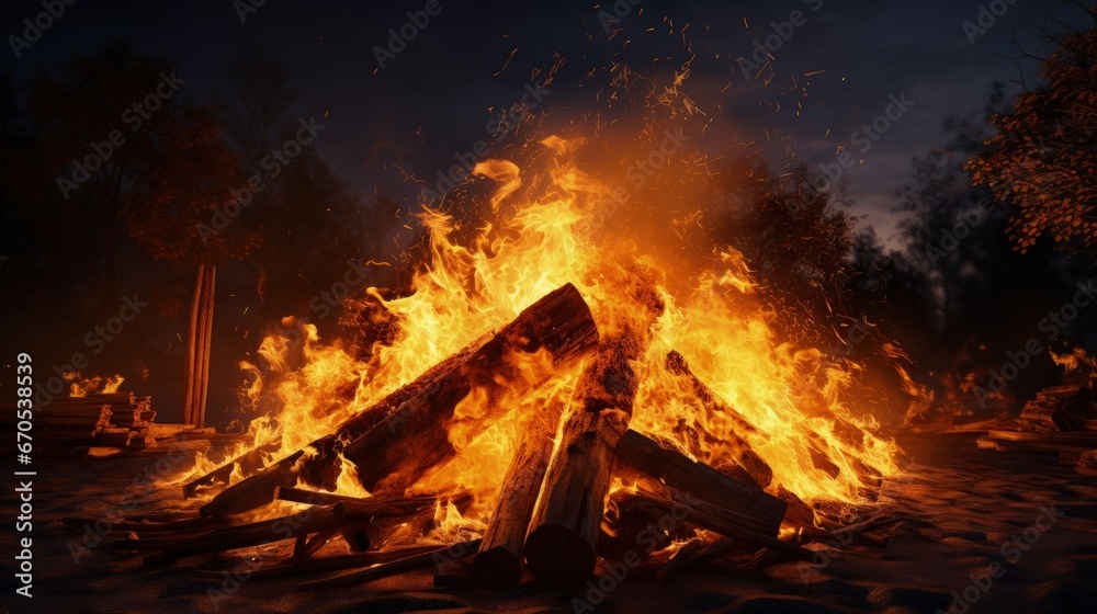 Fire from firewood The bonfire in the evening Fire from firewood The bonfire in the evening