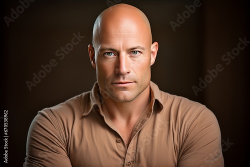 A close-up portrait showcasing an individual confidently embracing their baldness photo
