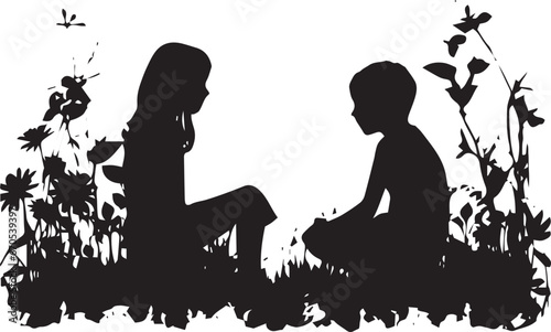 Silhouette of a couple are talking 