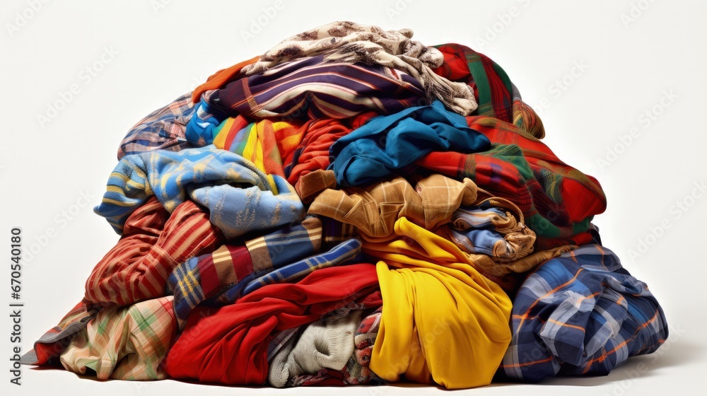 Pile of colorful clothes over white background