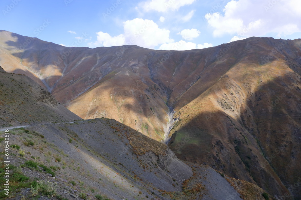 view from the Kaldaman pass between Arslanbob and Kazarman in Kyrgyzstan, Central Asia