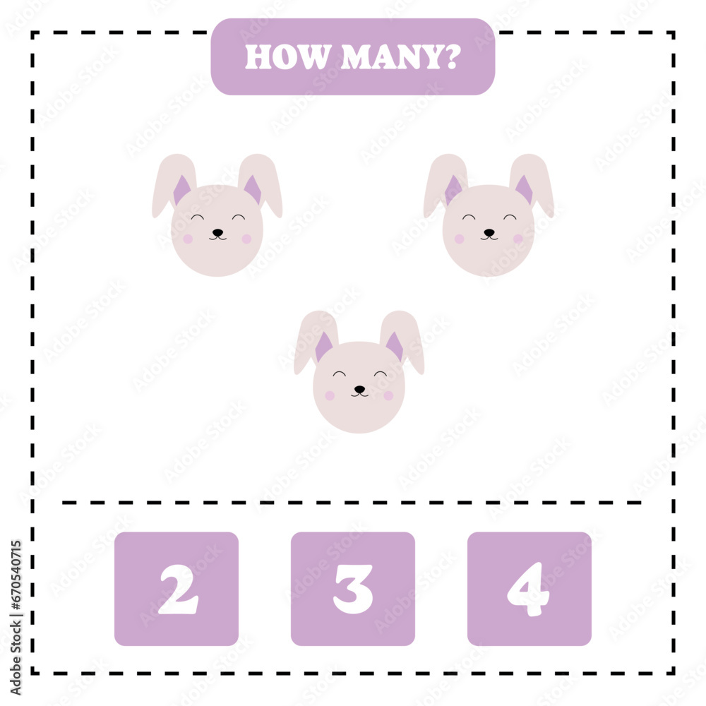 How many rabbit are there? Educational worksheet design for children. Counting game for kids. How many rabbit are there? Educational worksheet design for children. Counting game for kids.