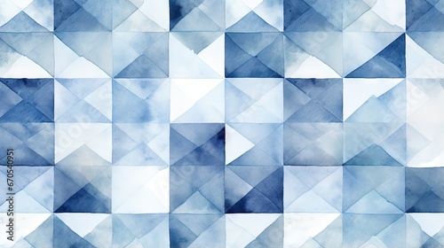 Watercolor Geometric Pattern. Blue Bohemian Artwork. Watercolor Blocks Pattern. Indigo Stain Tile. Decorative Optical Repeat. Ink Effect Paint Seamless. Blue Geometry Texture. Surface Pattern.