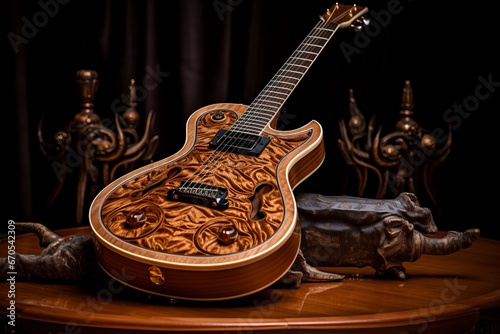 Guitar Elegance: The finished handcrafted guitar, showcasing its design and craftsmanship photo