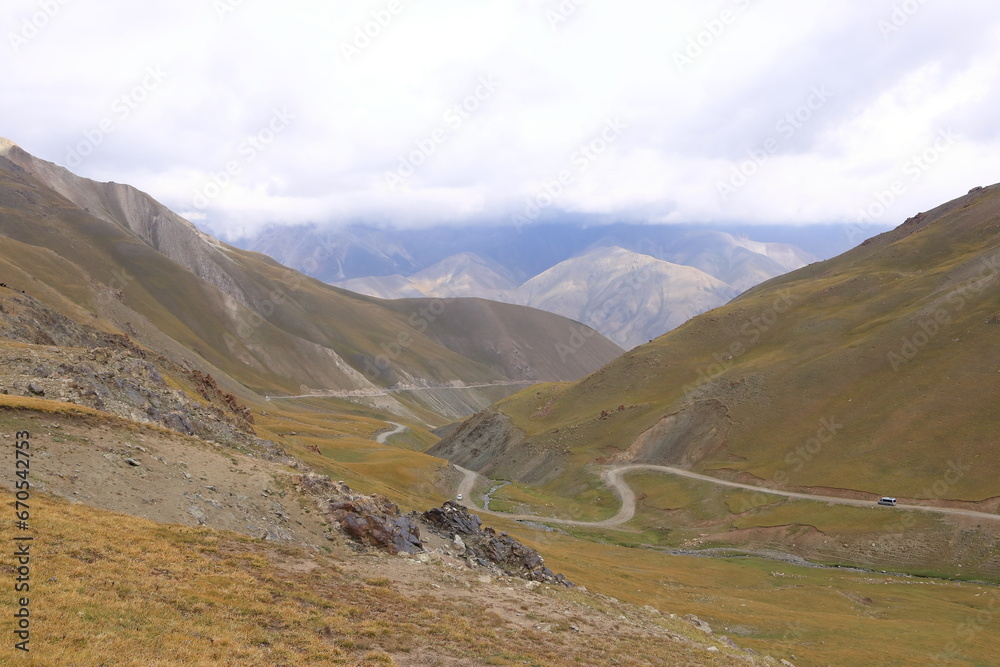 Kalmak Ashu pass in Central Tian Shan mountains, way to Song Kol lake, Kyrgyzstan, Central Asia