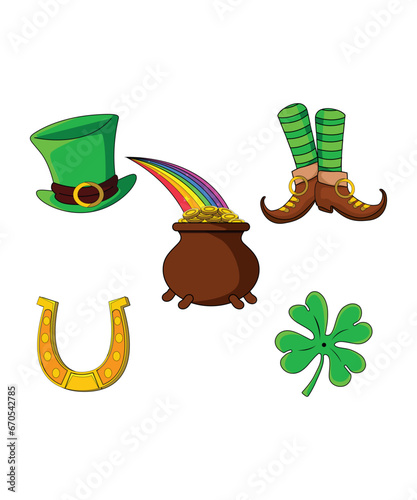 5 St Patrick's Day Icons Involving Leprechaun Hat Boots Pot Of Gold And Clover