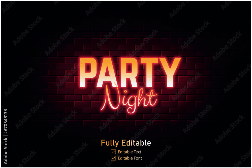 Vector neon effect logo for neon text effect and neon light night party and night club editable text effect Vector neon effect logo for neon text effect and neon light night party and night club editable text effect