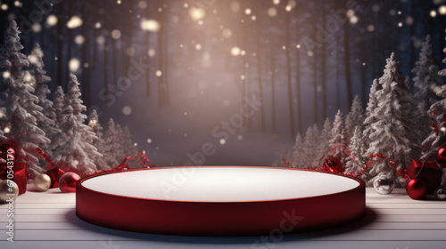 Christmas theme of podium with Christmas gift on snow ground,3d illustration