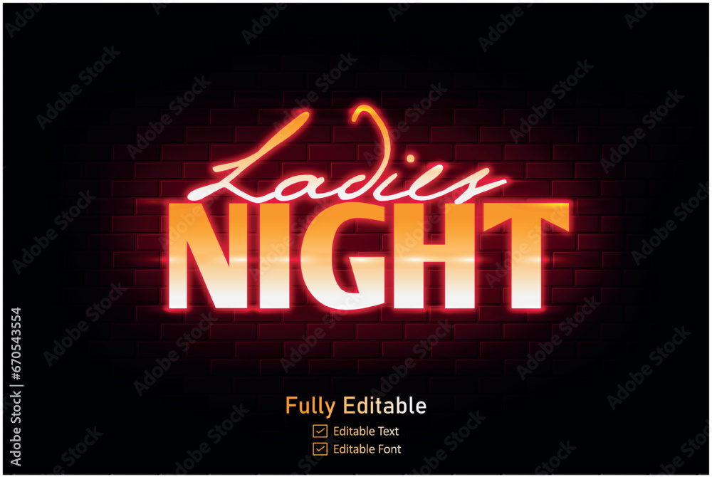 Obraz premium Vector neon effect logo for neon text effect and neon light night party and night club editable text effect 
