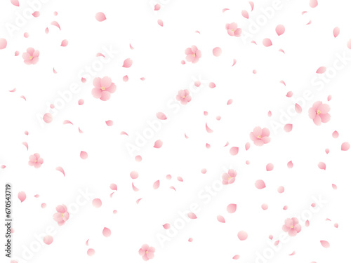 グラデーションな桜の花と花びらの桜吹雪シームレス背景イラスト