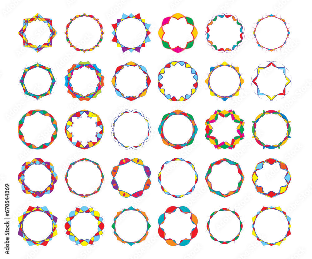 Abstract colored twisted round frames set bright festival design elements Abstract colored twisted round frames set bright festival design elements