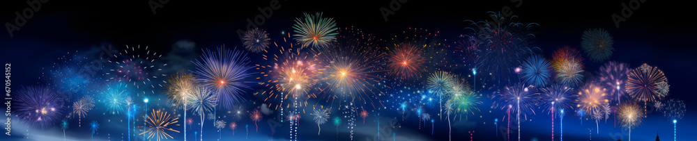 Fireworks banner, celebration, new year eve, colorful, panorama, panoramic