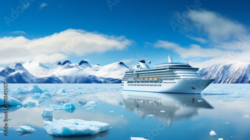 Cruise ship in Canada's or Antarctica's breathtaking northern landscape with ice glaciers © PhotoVibe
