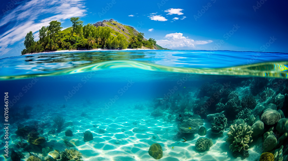 Vue au dessus de l'eau et sous l'eau