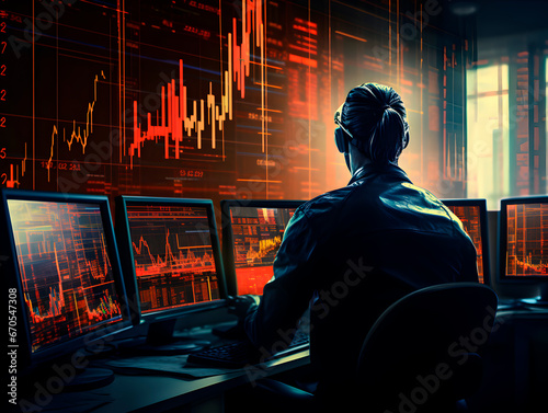A man trading stocks on the stock market graphic illustration