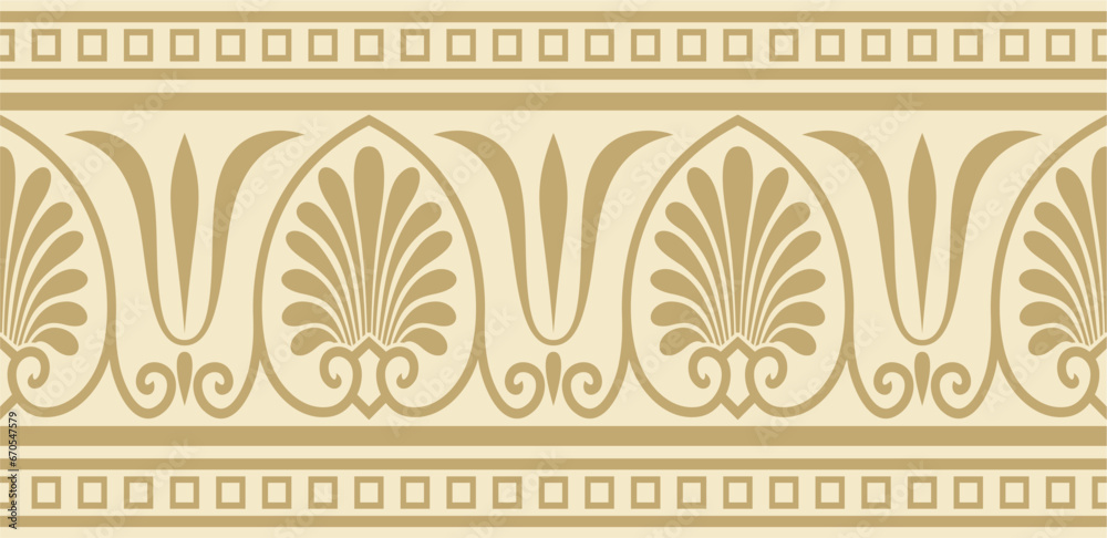 Obraz premium Vector golden seamless classic greek ornament. Endless European pattern. Border, frame Ancient Greece, Roman Empire..