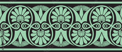 Vector green seamless ornament of ancient Greece. Classic Endless pattern frame border Roman Empire..