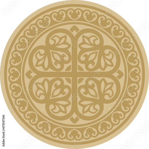 Vector golden round ancient Byzantine ornament. Classical circle of the Eastern Roman Empire, Greece. Pattern motifs of Constantinople..