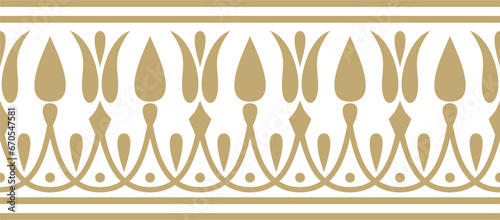 Vector gold seamless classic greek meander ornament. Pattern of ancient Greece. Border, frame of the Roman Empire..