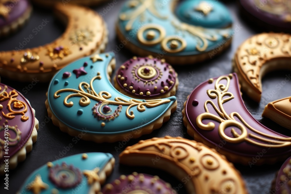 Intricate Ramadan Cookies on Ornate Plate Intricate Ramadan Cookies on Ornate Plate