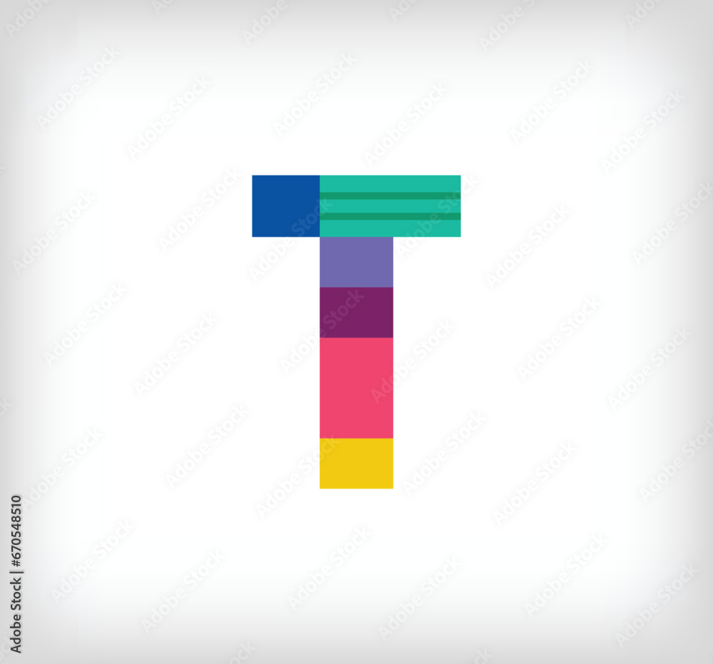 Creative abstract letter T multicolored linear logo. Modern lettering lines with new pop art colors. Font alphabet template. Creative education geometric.vector Creative abstract letter T multicolored linear logo. Modern lettering lines with new pop art colors. Font alphabet template. Creative education geometric.vector