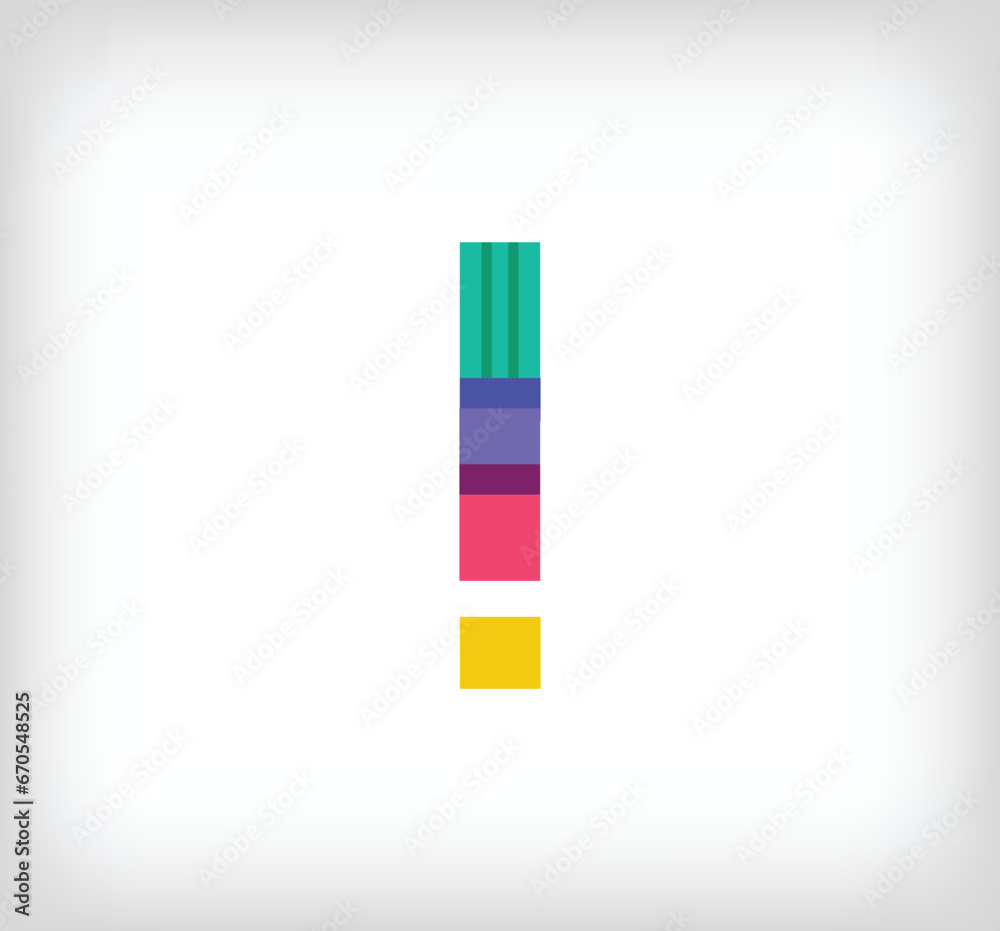 Creative abstract exclamation mark multicolored linear logo. Modern lettering lines with new pop art colors. Font alphabet template. Creative education geometric.vector Creative abstract exclamation mark multicolored linear logo. Modern lettering lines with new pop art colors. Font alphabet template. Creative education geometric.vector