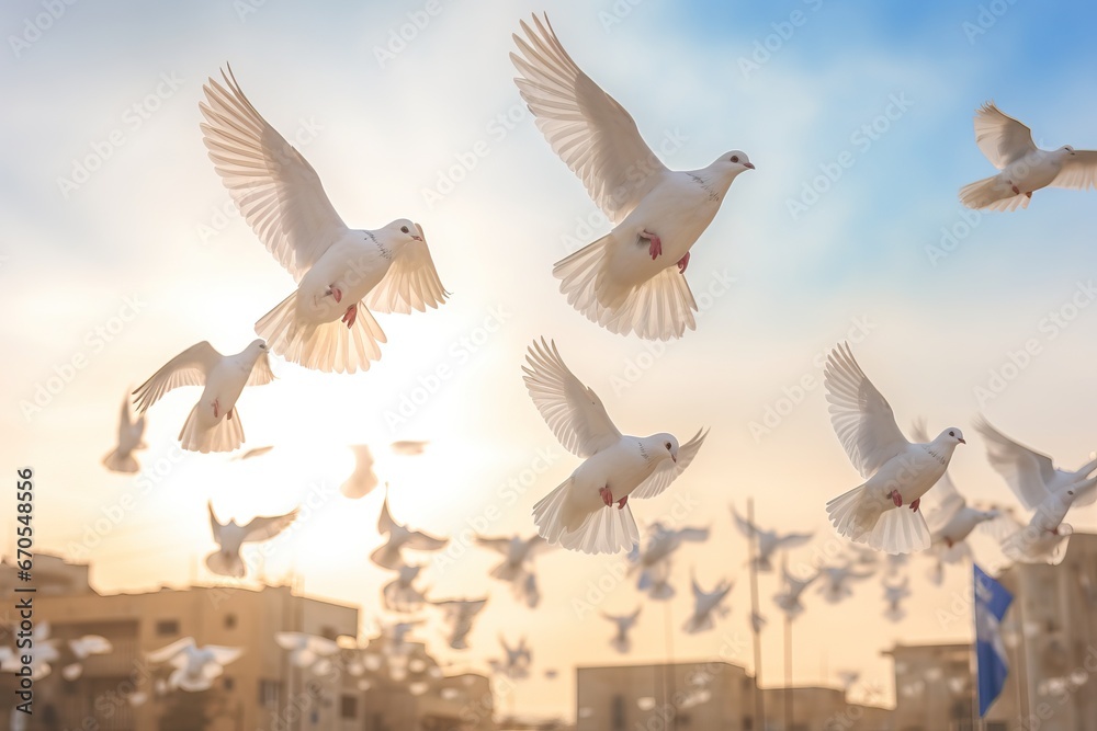 Obraz premium White dove in the sky, calm concept. Peace