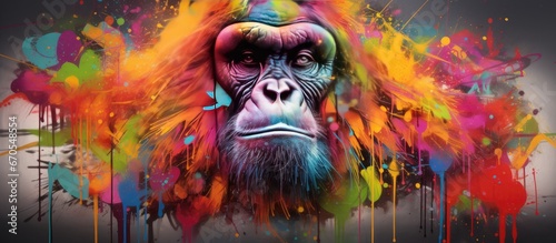 Fototapeta Naklejka Na Ścianę i Meble -  Abstract various colorful graffiti paintings of  orangutan animal, Generative Ai