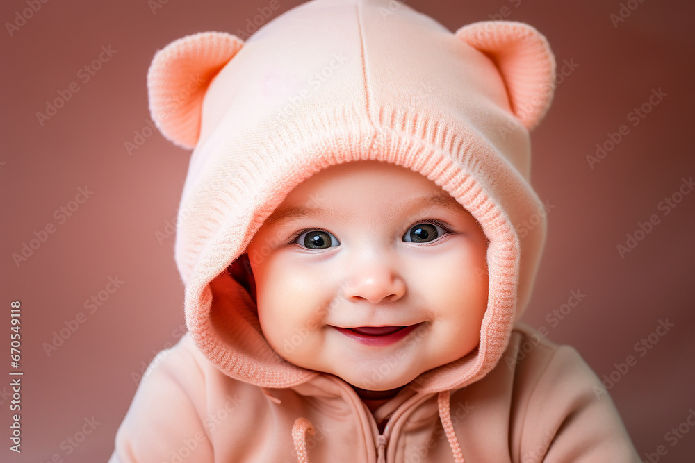Petit bébé mignon avec une capuche oreille d'ours Petit bébé mignon avec une capuche oreille d'ours